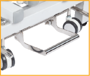 One-step caster control bar engages all casters at once for easy table repositioning.